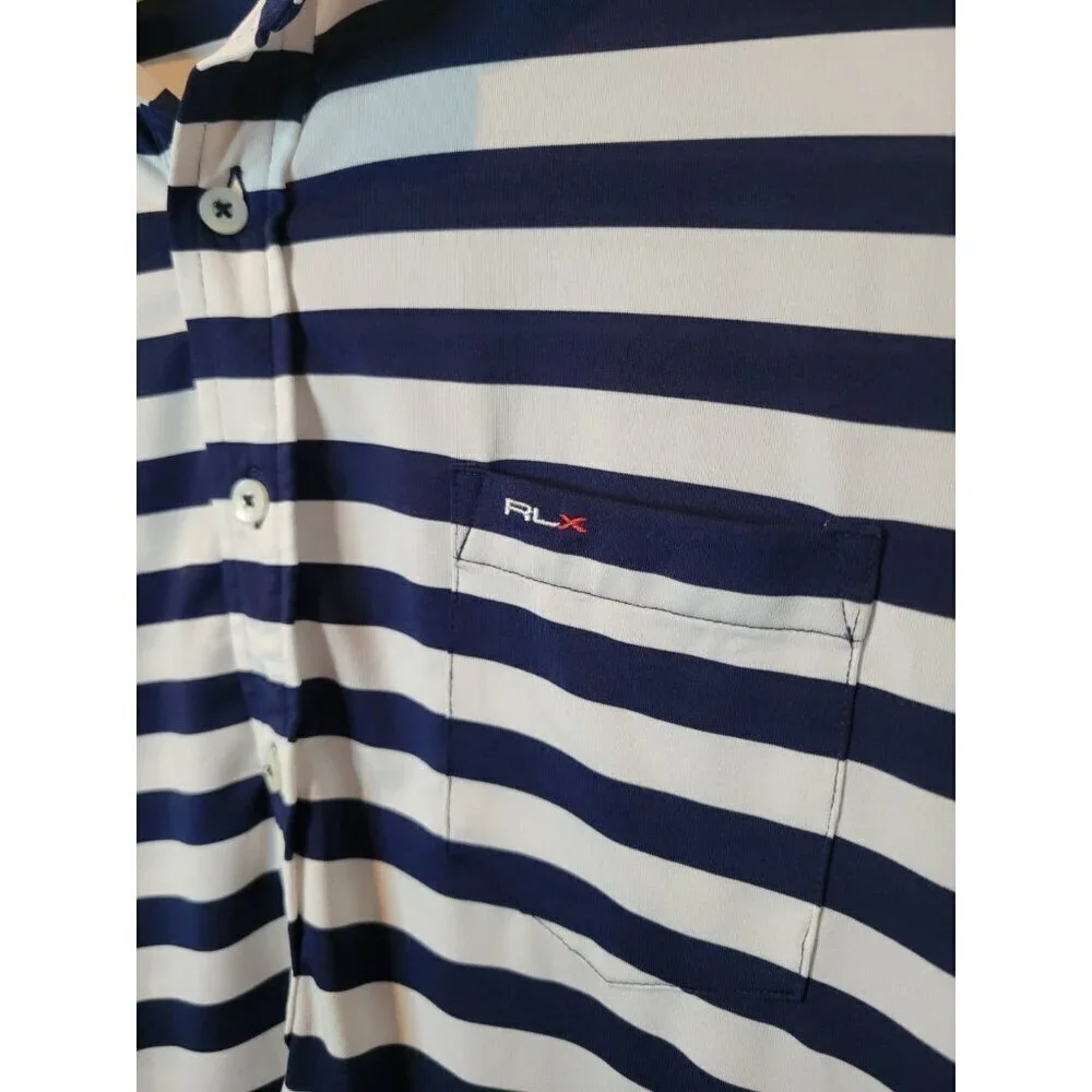 Ralph Lauren RLX Polo Shirt Mens Large Performance Golf Stripe Short Sleeve